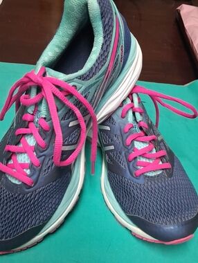 Women’s Aasics Athletic Running Sneakers - Navy, Teal & Pink